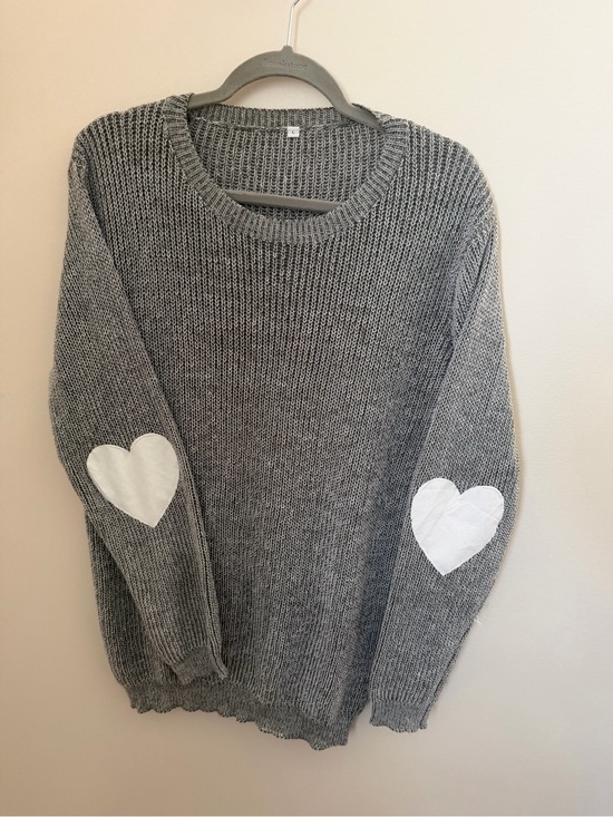 Sweaters - Gray Heart Elbow-Patch Knit Sweater - Women's